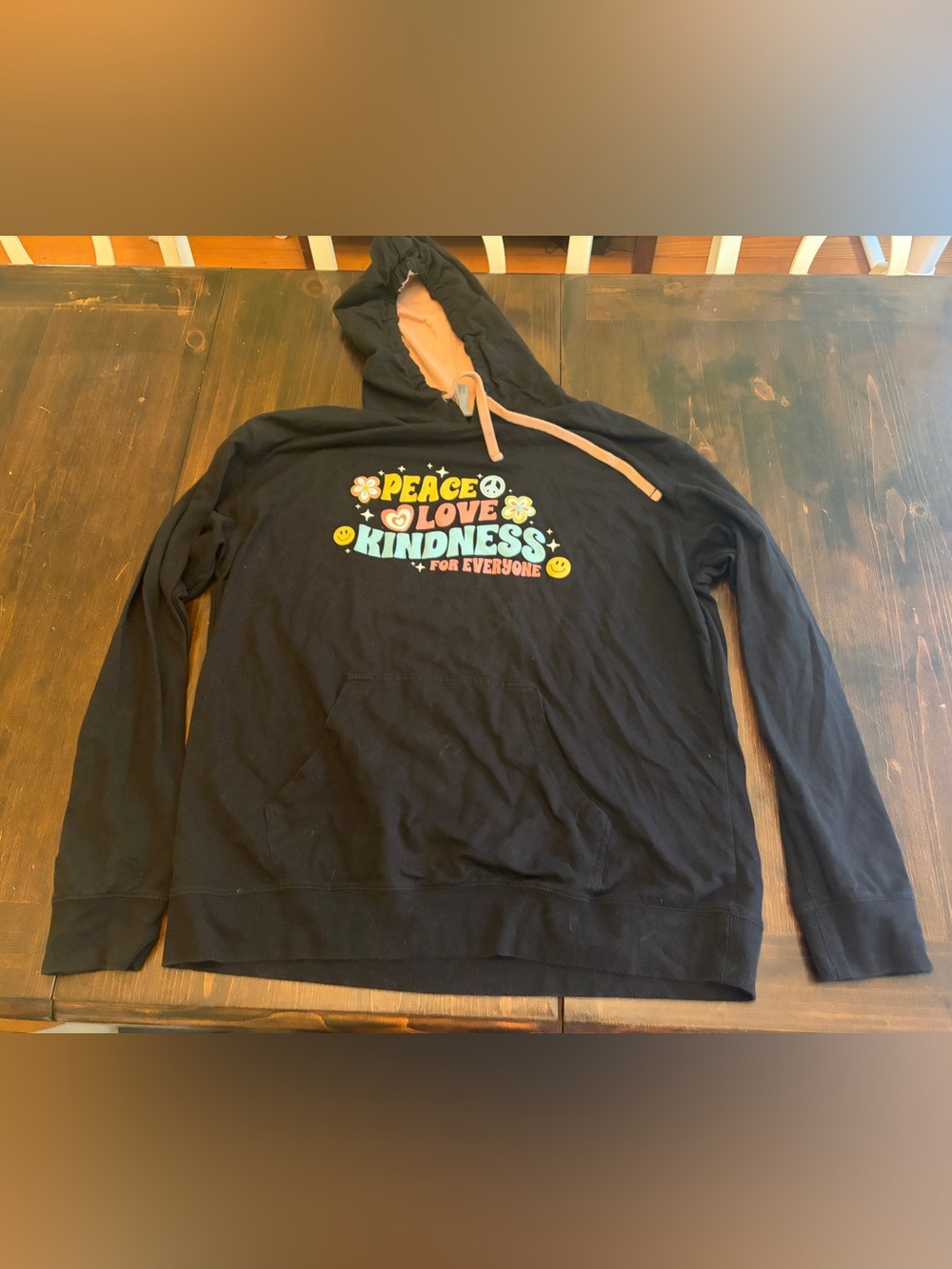 Women’s Black Peace Love and Kindness Lightweight Hoodie